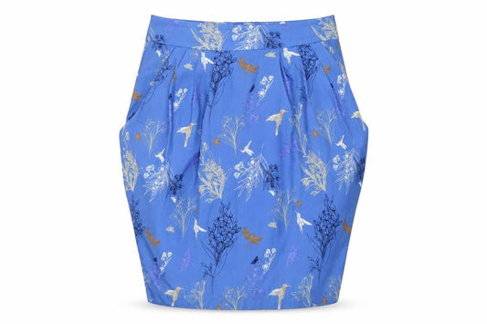Front view of H&M Women's Blue Skirt, size 10, Polyester, Zip Closure
