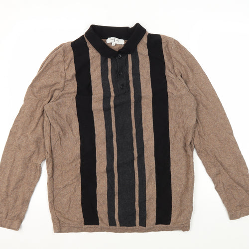 Jasper Conran Men's Brown Striped Henley Jumper L