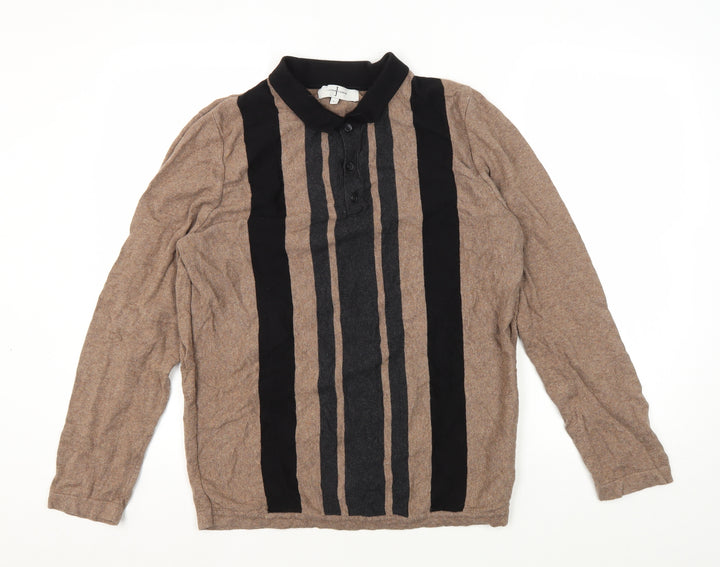 Jasper Conran Men's Brown Striped Henley Jumper L