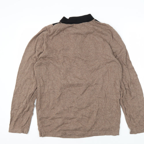 Jasper Conran Men's Brown Striped Henley Jumper L