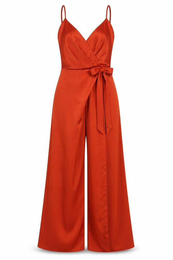Front view of ASOS Women's Red Jumpsuit, size 8, Casual One-Piece