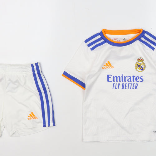 Adidas Boys Real Madrid Shorts Set, White, 3-4 Years