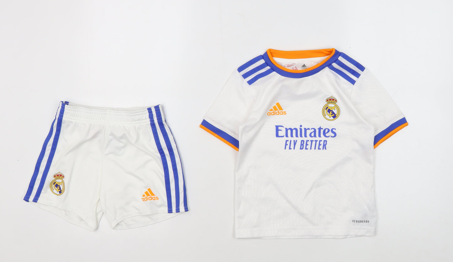 Adidas Boys Real Madrid Shorts Set, White, 3-4 Years