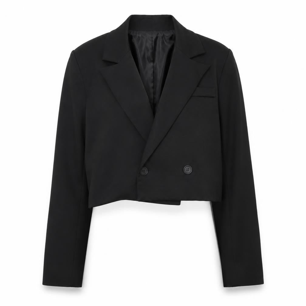 Front view of PRETTYLITTLETHING Women Black Cropped Blazer, size 12