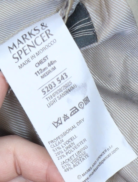 Marks & Spencer Men's Beige Linen Blazer - Size 44R