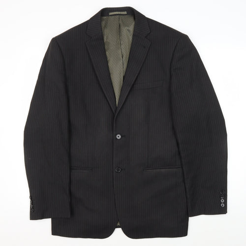 Next Mens Black Pinstripe Blazer 40R Regular Fit
