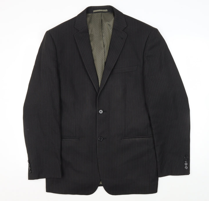 Next Mens Black Pinstripe Blazer 40R Regular Fit