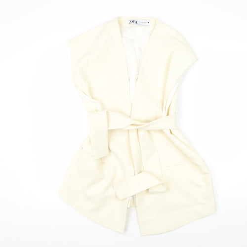 Zara Ivory Women's Belted Sleeveless Suit Jacket Size 12