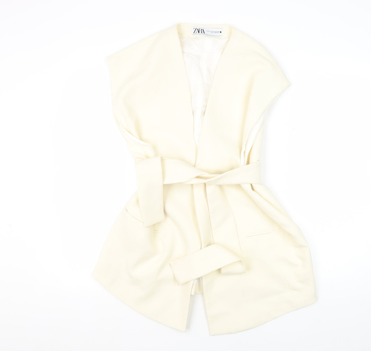 Zara Ivory Women's Belted Sleeveless Suit Jacket Size 12