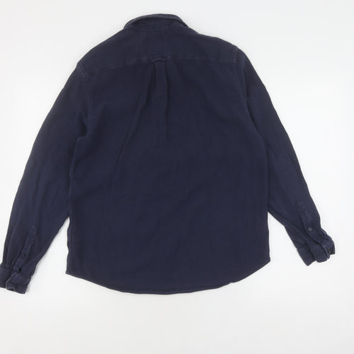 C&A Men's Blue Long Sleeve Button-Up Shirt M