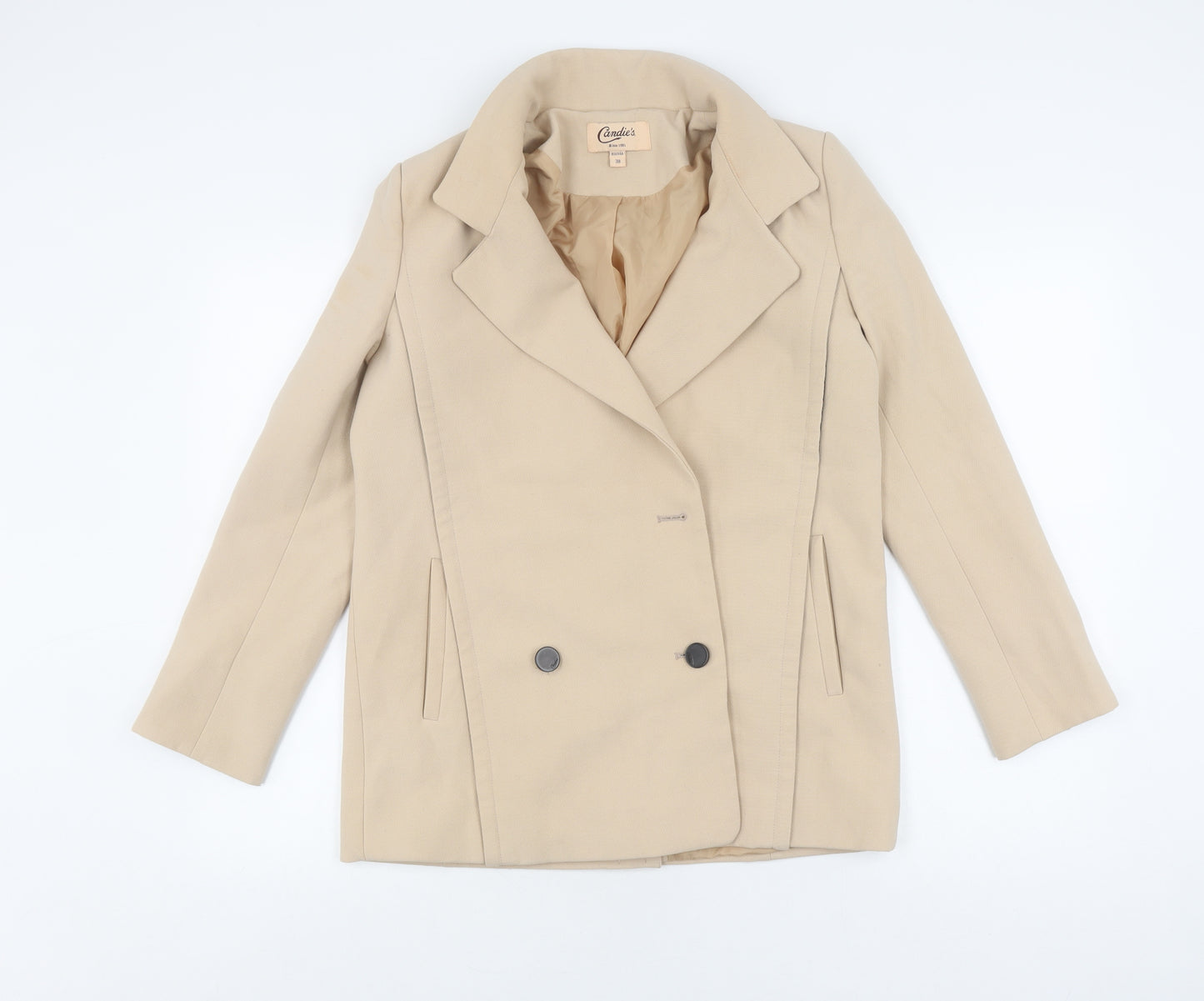 Candie's Men's Beige Regular Fit Mid-Length Pea Coat