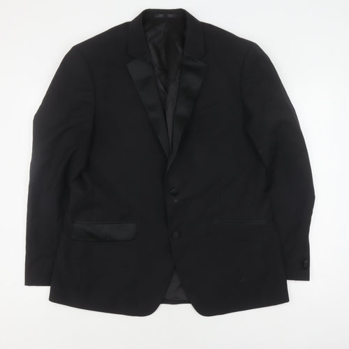 T.M.Lewin Men's Black Tuxedo Blazer 44R Wool Mohair Shawl Lapel