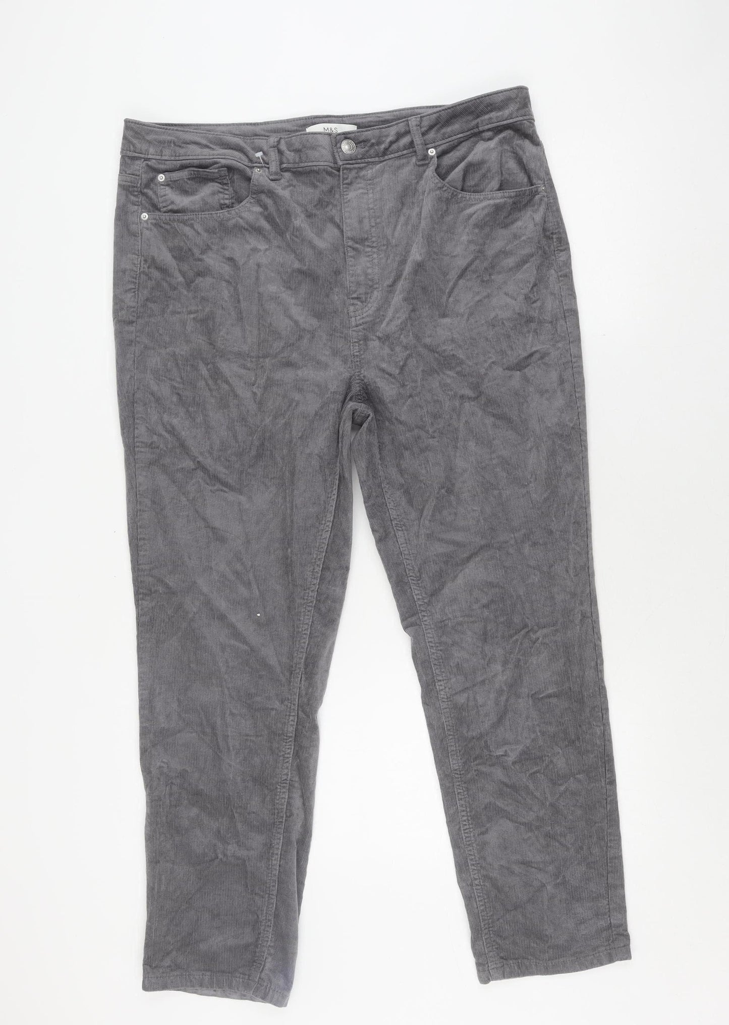 Marks and Spencer Women's Grey Corduroy Trousers Size 18