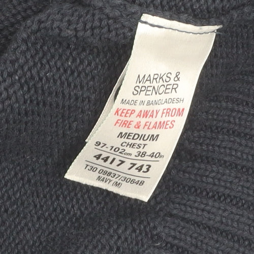 Marks and Spencer Men's Blue Cardigan, Medium, Cotton