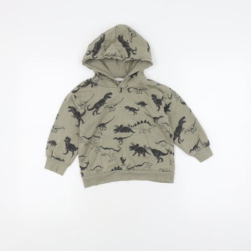 H&M Boys Green Dinosaur Print Pullover Hoodie, 4-5 Years