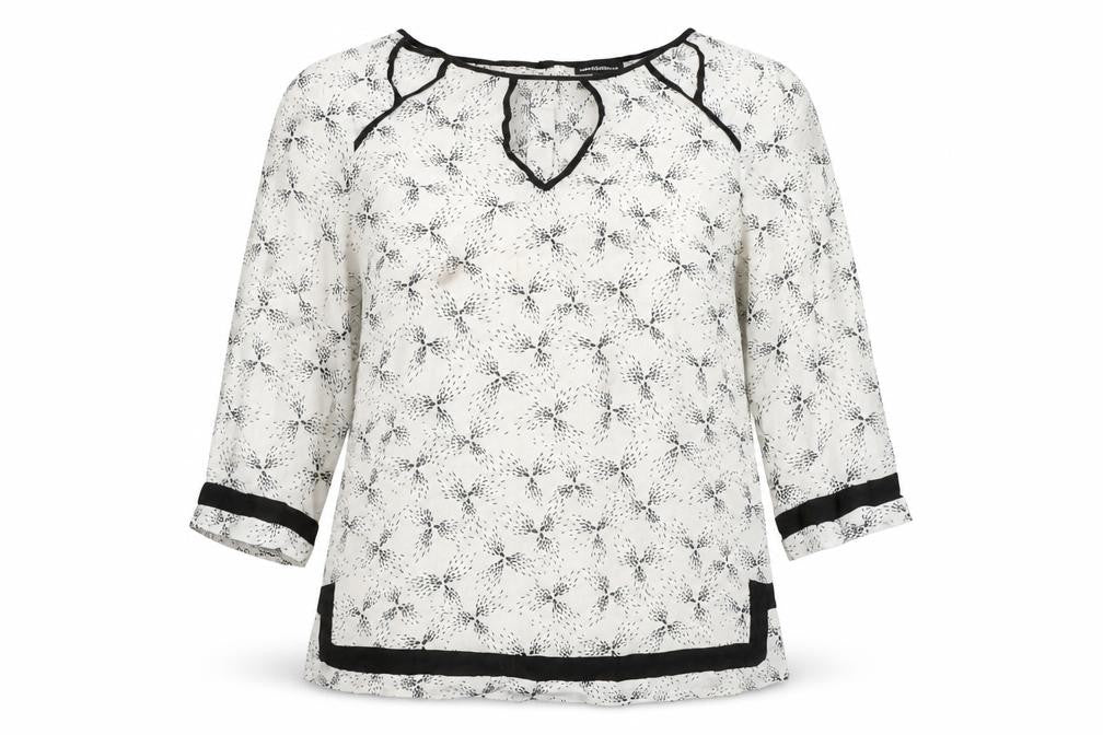 Front view of Warehouse Women's White Floral Blouse, size 12