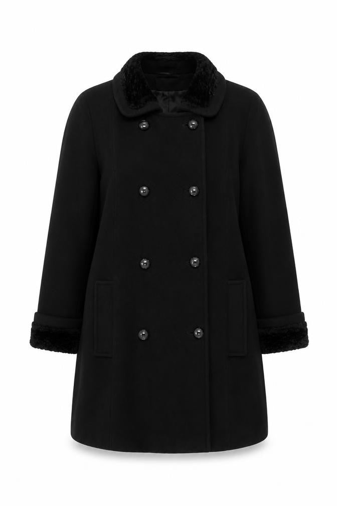 Front view of Klass Women's Black Wool Blend Coat, size 14, Winter