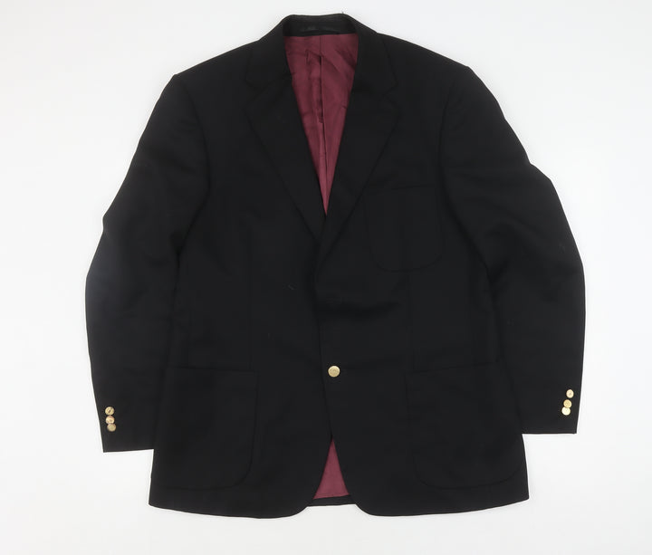 Pinstripe Men's Black Wool Blazer, Size 42, Regular Fit