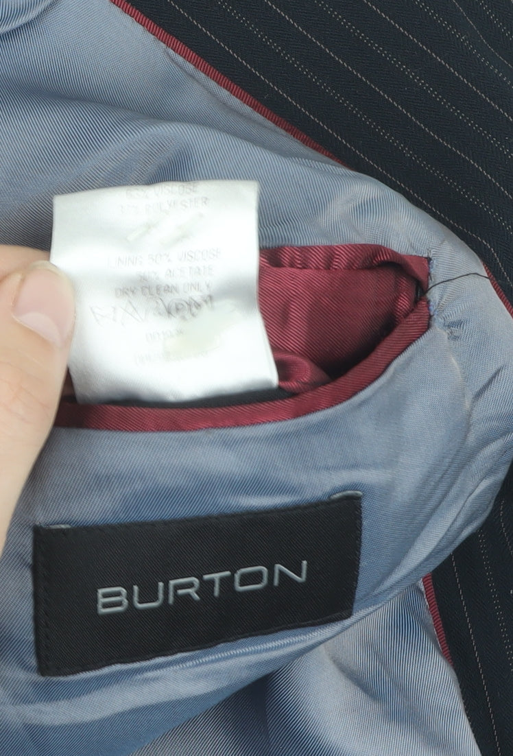 Burton Men's Black Pinstripe Suit Jacket 40R Regular