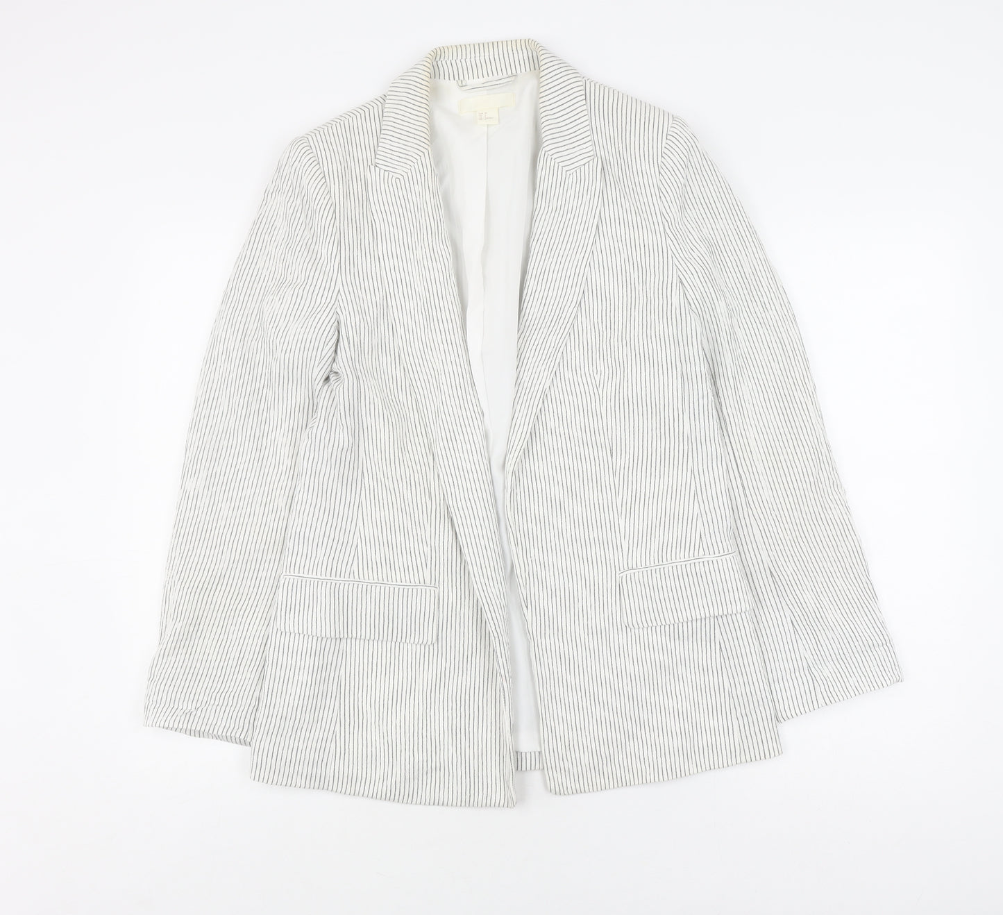 H&M Women's White Pinstripe Blazer Size 8, Casual Style