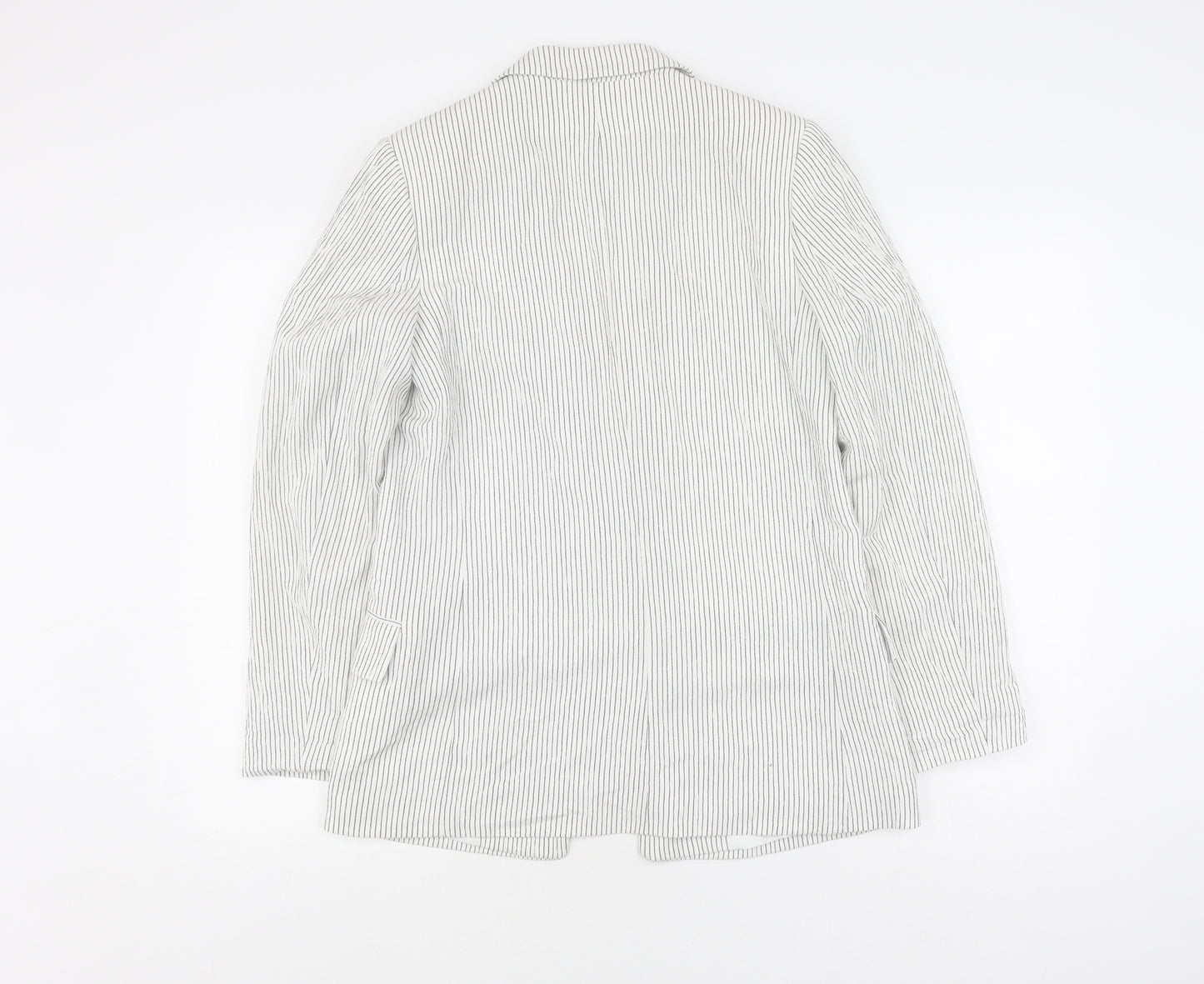 H&M Women's White Pinstripe Blazer Size 8, Casual Style