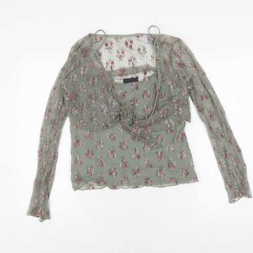 Principles Women's Green Floral Wrap Top