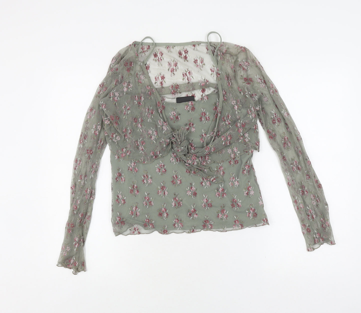 Principles Women's Green Floral Wrap Top