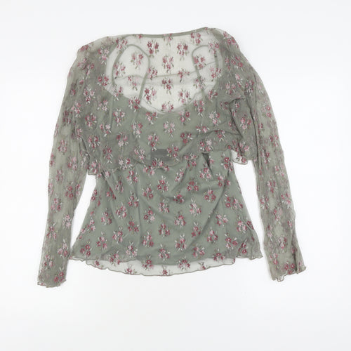 Principles Women's Green Floral Wrap Top