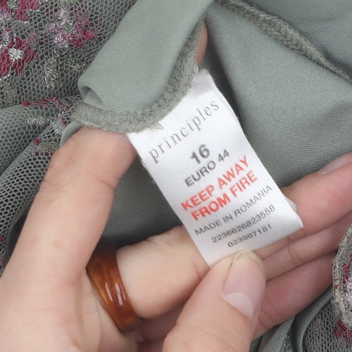 Principles Women's Green Floral Wrap Top