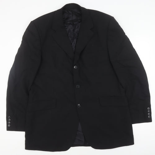 Jeff Banks Men's Black Wool Long Blazer, Chest 44L