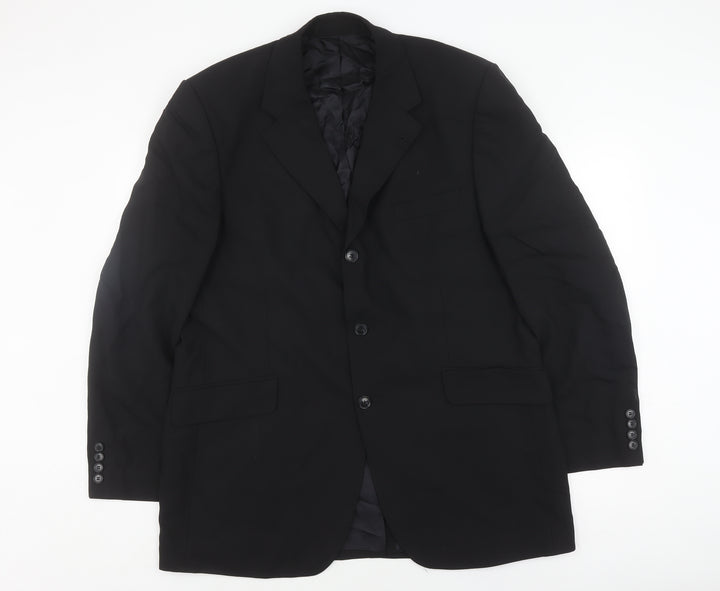 Jeff Banks Men's Black Wool Long Blazer, Chest 44L
