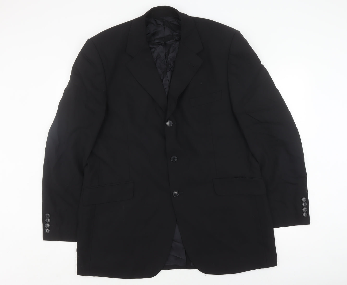 Jeff Banks Men's Black Wool Long Blazer, Chest 44L