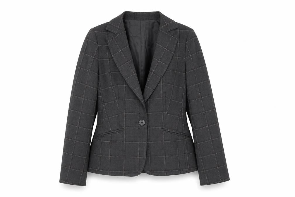 Front view of Oasis Women's Grey Check Blazer, size 12
