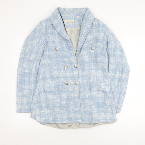 BERAT Women's Blue Bouclé Double-Breasted Blazer Size 12