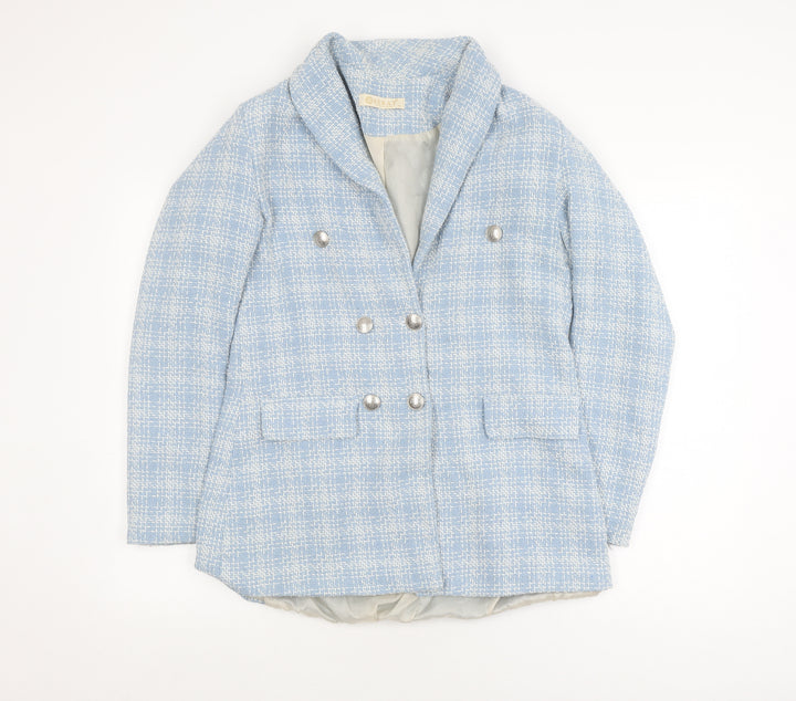 BERAT Women's Blue Bouclé Double-Breasted Blazer Size 12