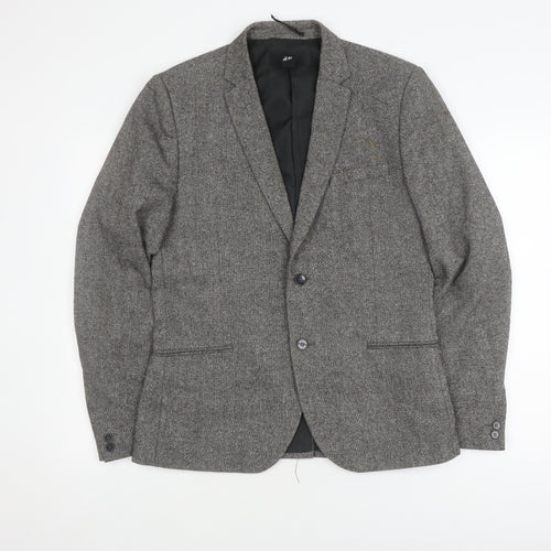 H&M Men's Grey Herringbone Blazer, Size 42R