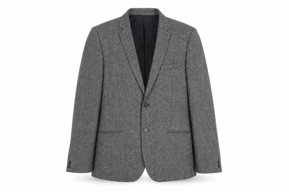 Front view of H&M Men's Grey Herringbone Blazer, size 42R