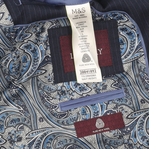 Marks and Spencer Men's Blue Striped Wool Blazer 40S