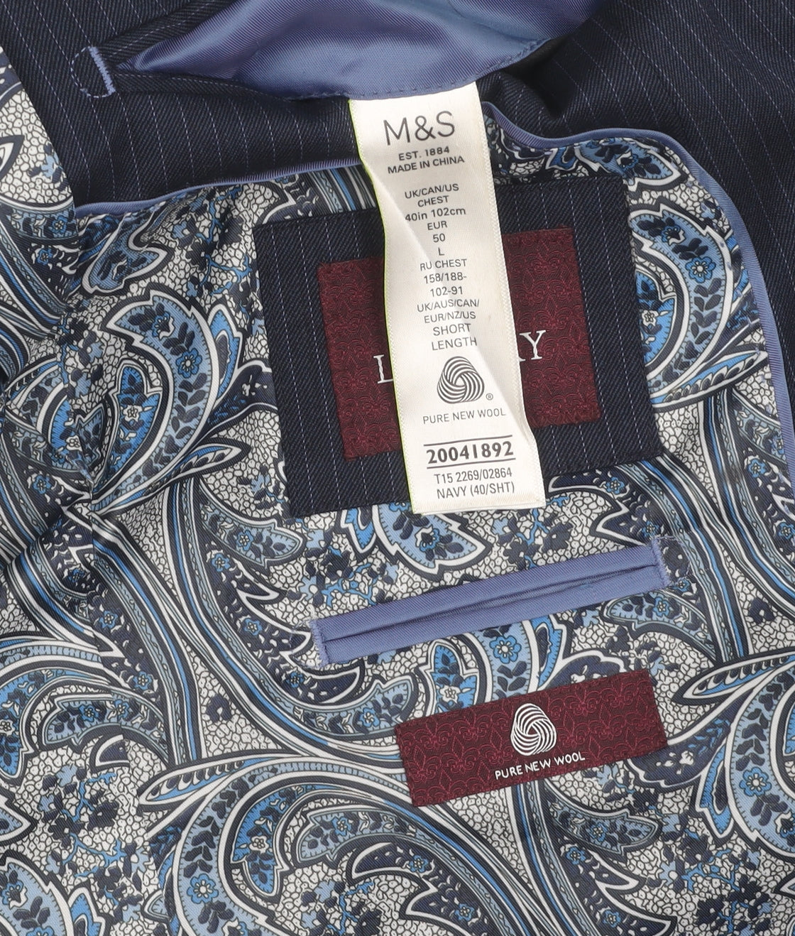 Marks and Spencer Men's Blue Striped Wool Blazer 40S