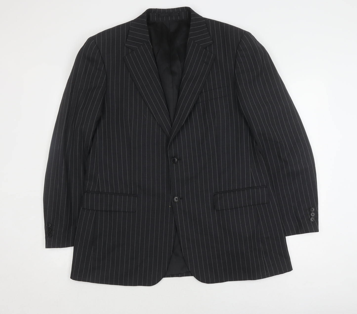 Men's Black Striped Wool Suit Jacket 42 Regular