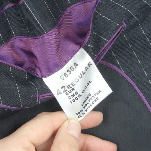 Men's Black Striped Wool Suit Jacket 42 Regular