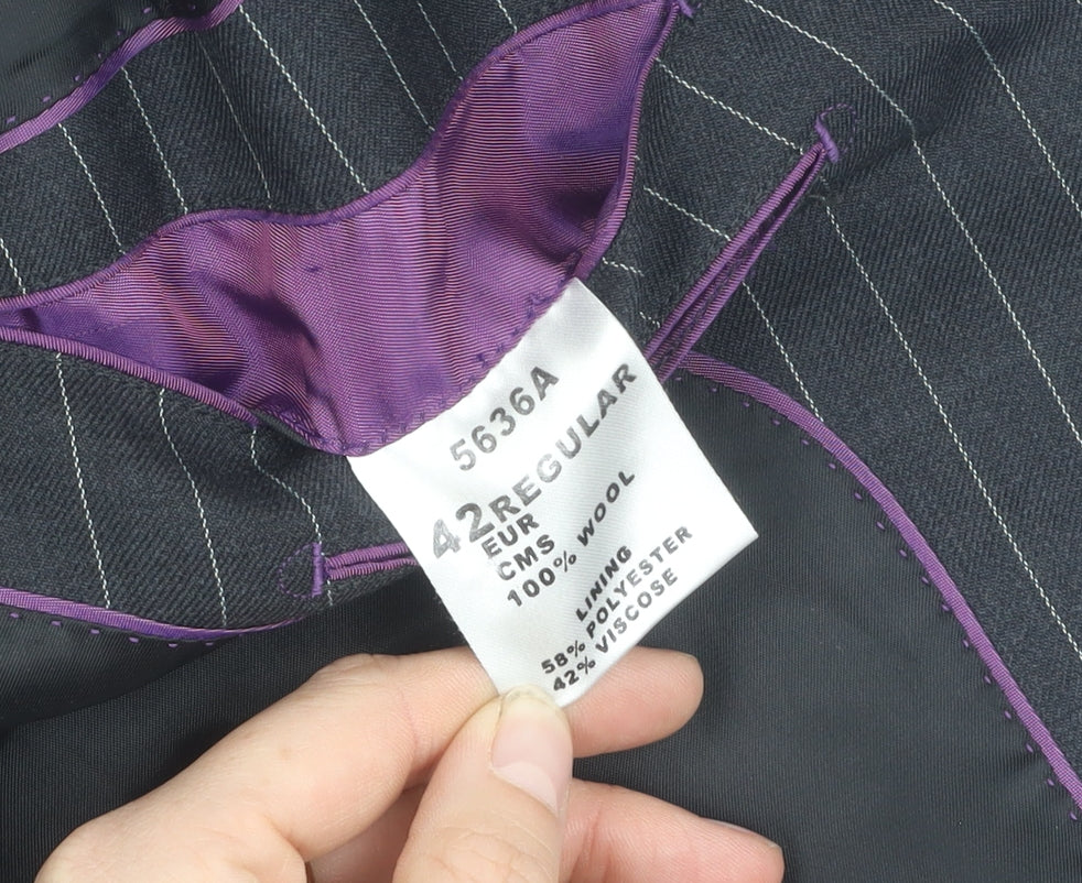 Men's Black Striped Wool Suit Jacket 42 Regular