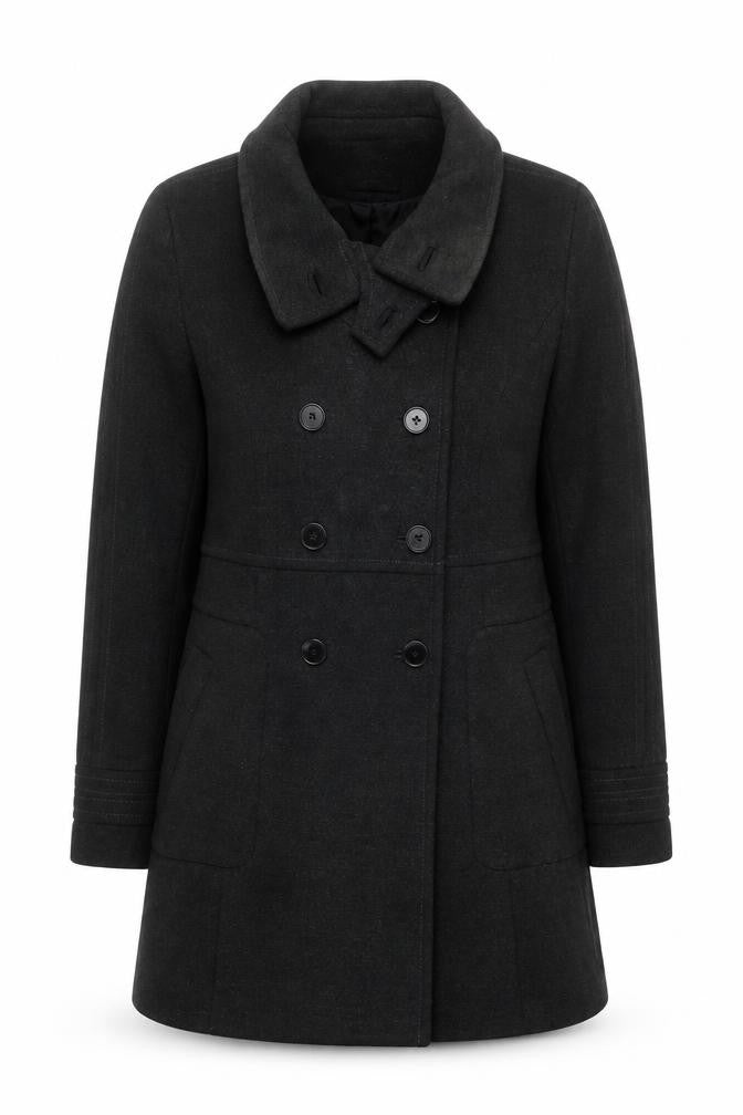 Front view of Zara Men's Grey Pea Coat Medium Double-Breasted Winter