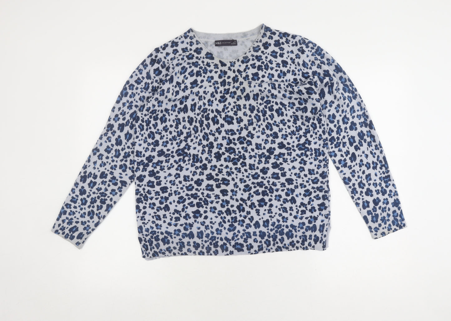 Marks and Spencer Women's Blue Animal Print Jumper Size 14