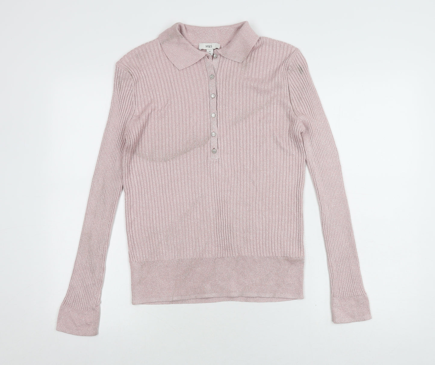 Marks and Spencer Women's Pink Knit Polo Top Size 14