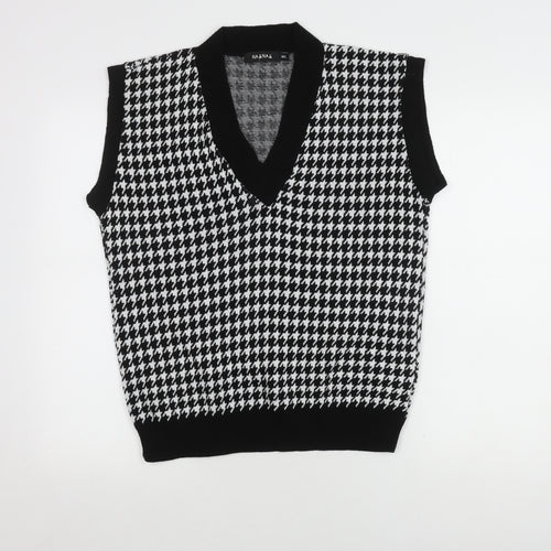 NAANAA Women's Black Houndstooth V-Neck Vest, M/L