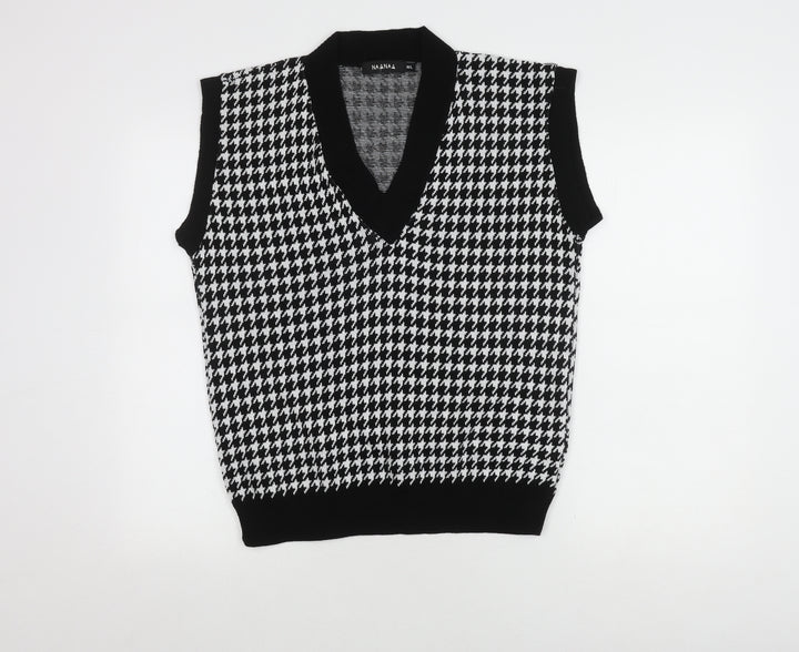 NAANAA Women's Black Houndstooth V-Neck Vest, M/L