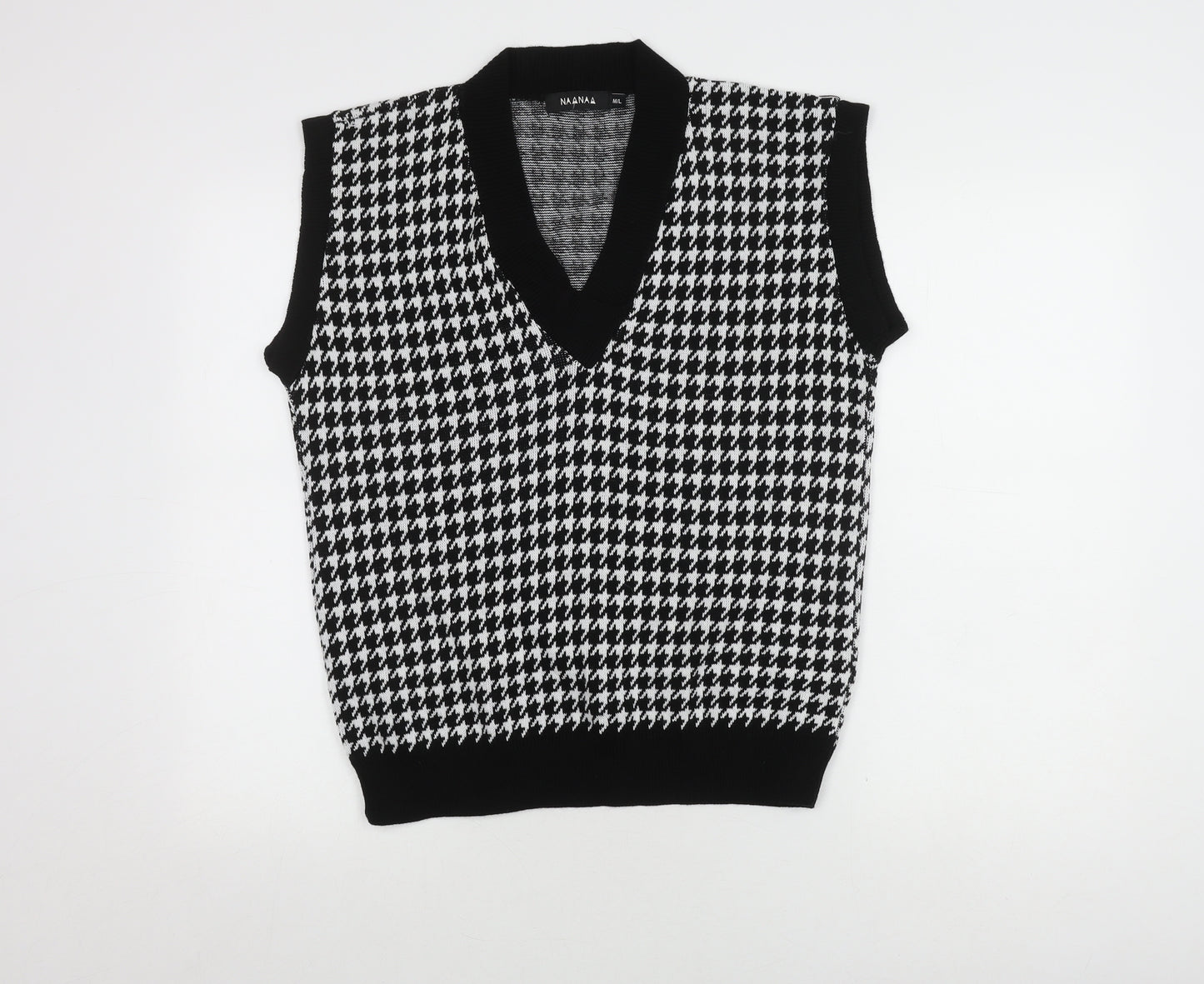 NAANAA Women's Black Houndstooth V-Neck Vest, M/L