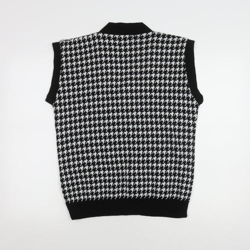 NAANAA Women's Black Houndstooth V-Neck Vest, M/L