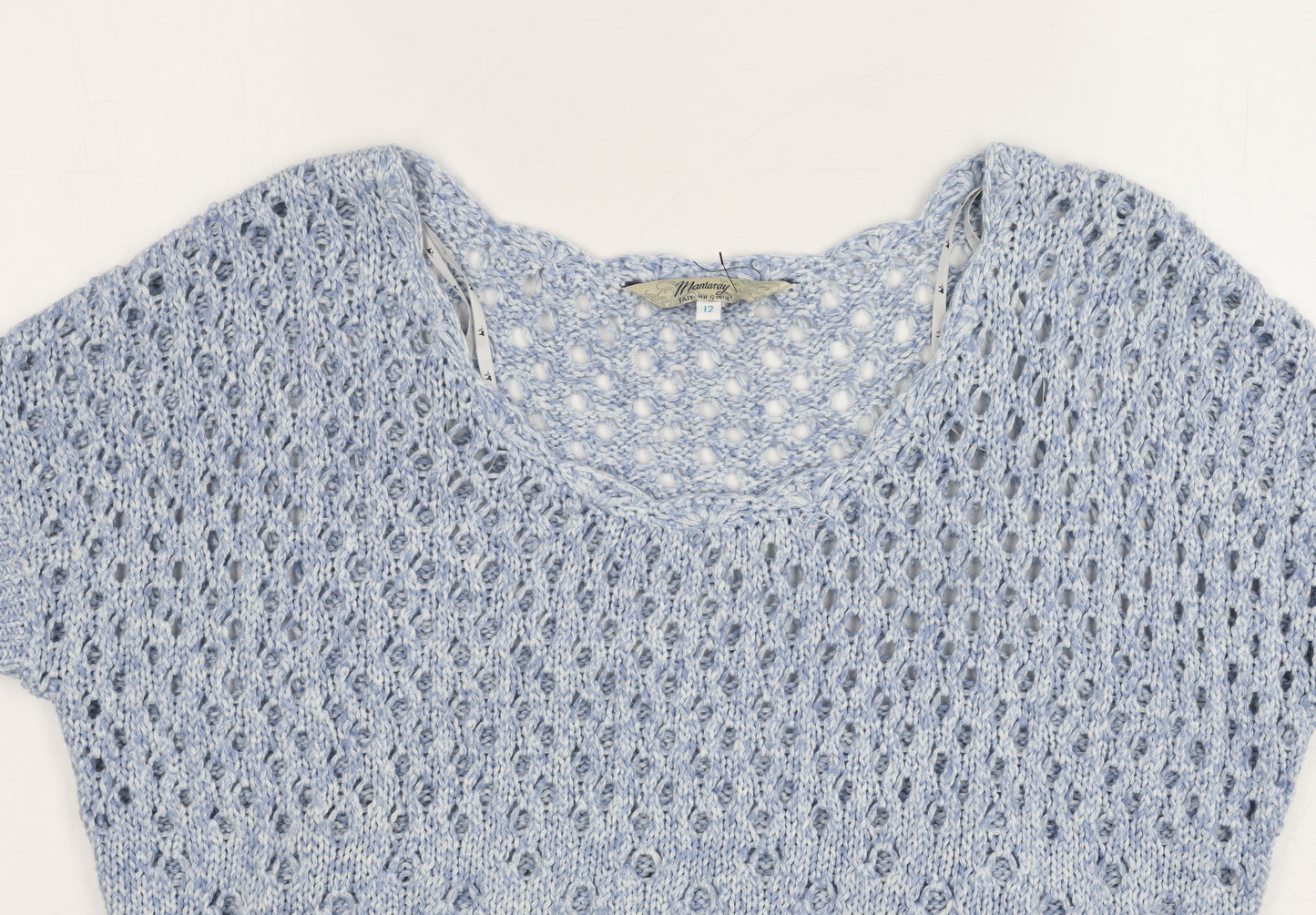 Mantaray Women's Blue Cropped Knit Blouse Size 12